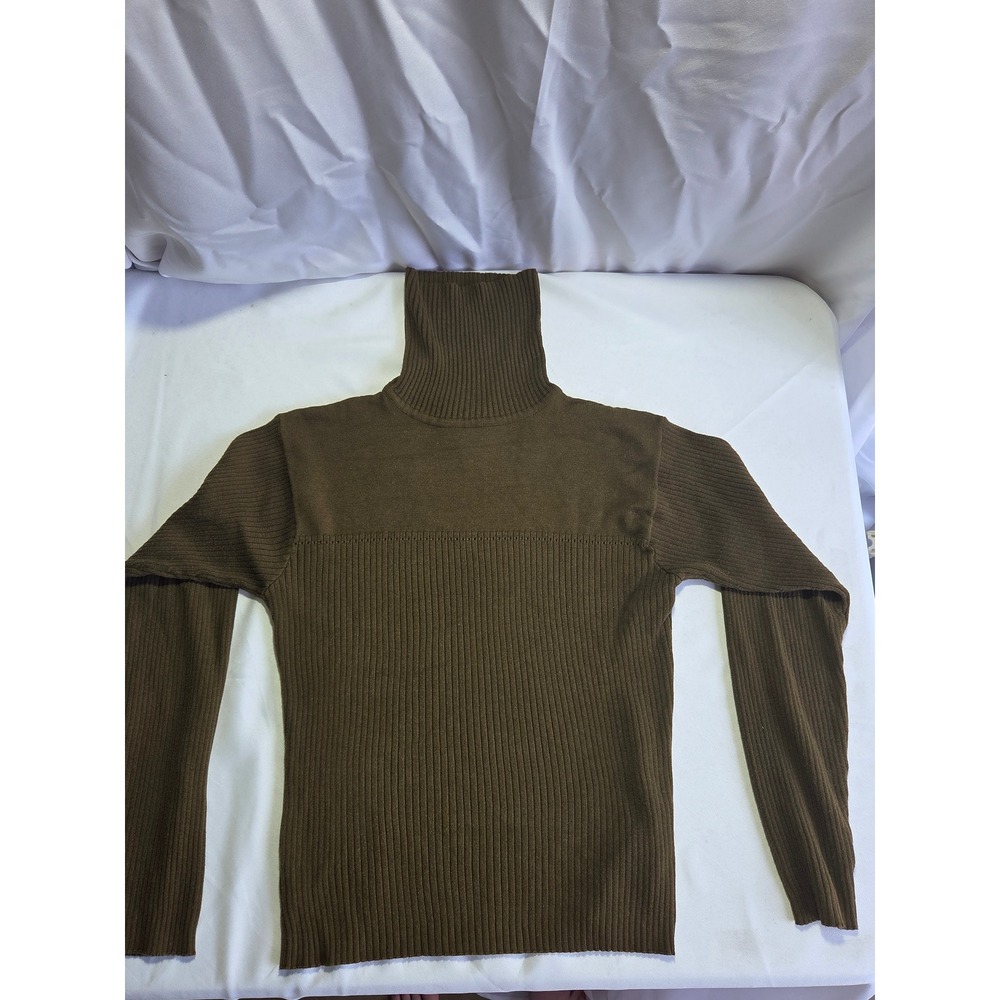 Sharon Young Sportswear Brown Ribbed‎ Turtleneck Sweater Vintage Mixed Knit L